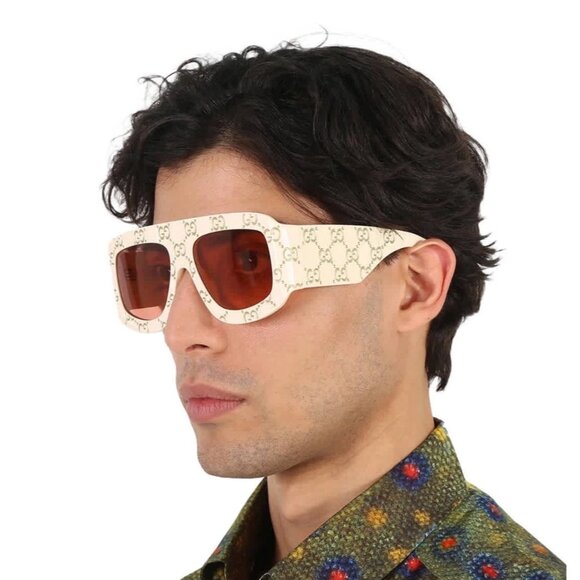 Gucci GG0983S 001 White Mask Sunglasses With Brown Lenses UV Protection - Picture 3 of 12